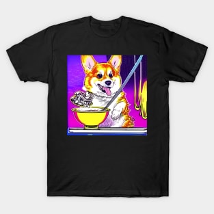 Corgi Eating Ramen Noodle Soup. T-Shirt